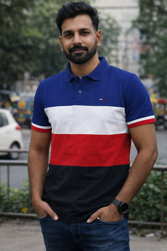 J7855-Royal Blue Colorblock Polo – Bold & Sporty Classic  T-shirt